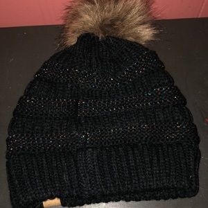 Black beanie with rainbow colors
